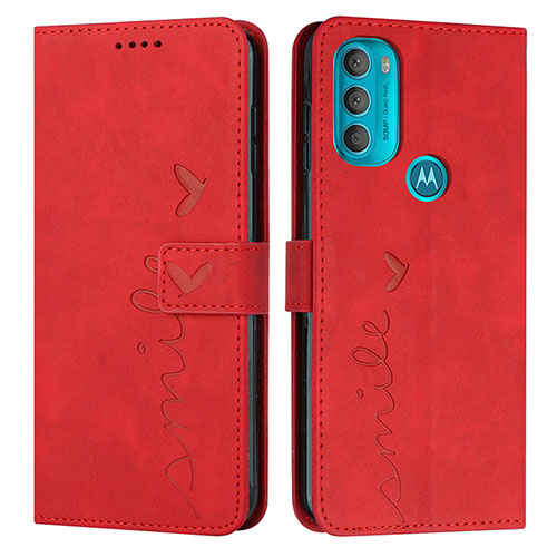 Leather Case Stands Flip Cover Holder Y03X for Motorola Moto G71 5G Red