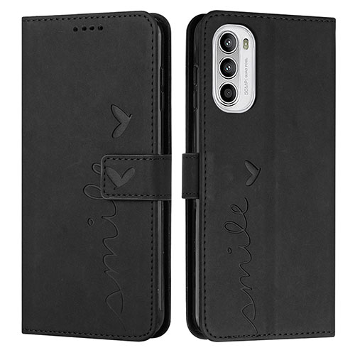 Leather Case Stands Flip Cover Holder Y03X for Motorola Moto G71s 5G Black