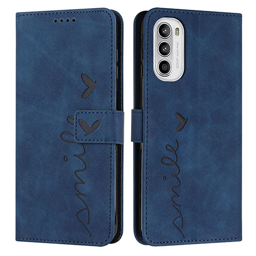 Leather Case Stands Flip Cover Holder Y03X for Motorola Moto G71s 5G Blue