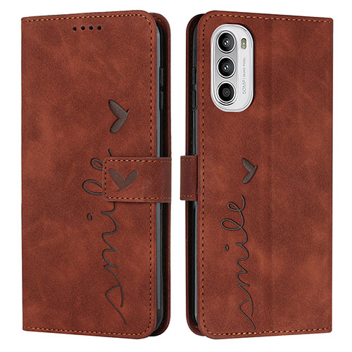 Leather Case Stands Flip Cover Holder Y03X for Motorola Moto G71s 5G Brown
