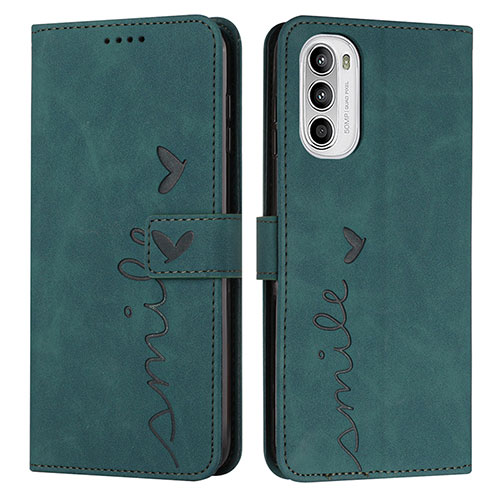 Leather Case Stands Flip Cover Holder Y03X for Motorola Moto G71s 5G Green