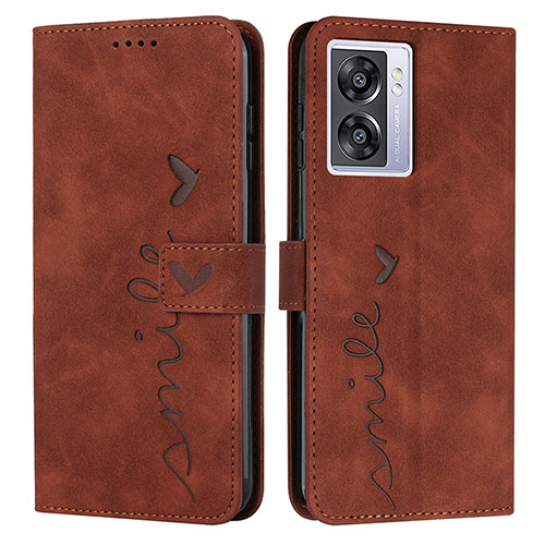 Leather Case Stands Flip Cover Holder Y03X for OnePlus Nord N300 5G Brown