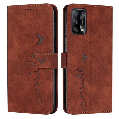 Leather Case Stands Flip Cover Holder Y03X for Oppo A74 4G Brown