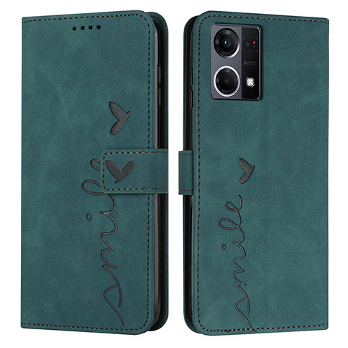 Leather Case Stands Flip Cover Holder Y03X for Oppo Reno7 4G Green