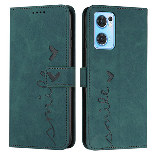 Leather Case Stands Flip Cover Holder Y03X for Oppo Reno7 5G Green