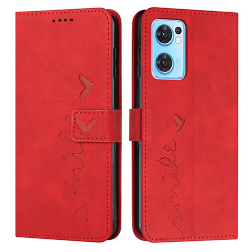 Leather Case Stands Flip Cover Holder Y03X for Oppo Reno7 5G Red