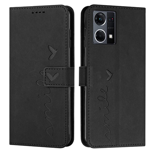 Leather Case Stands Flip Cover Holder Y03X for Oppo Reno8 4G Black