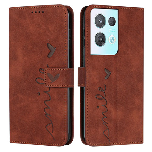 Leather Case Stands Flip Cover Holder Y03X for Oppo Reno8 Pro+ Plus 5G Brown