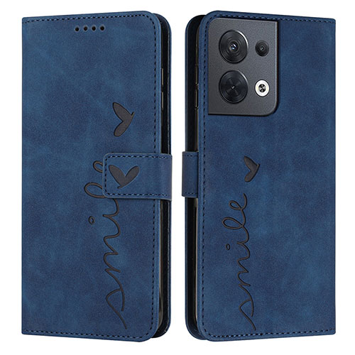 Leather Case Stands Flip Cover Holder Y03X for Oppo Reno9 5G Blue