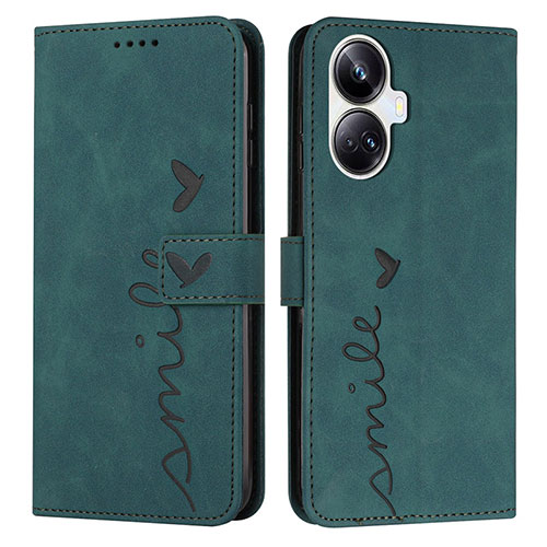 Leather Case Stands Flip Cover Holder Y03X for Realme 10 Pro+ Plus 5G Green