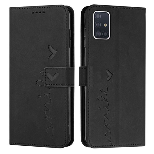 Leather Case Stands Flip Cover Holder Y03X for Samsung Galaxy A51 4G Black