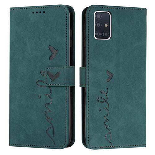 Leather Case Stands Flip Cover Holder Y03X for Samsung Galaxy A51 4G Green