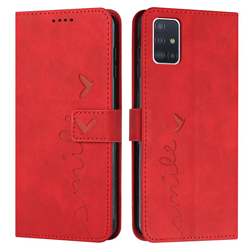 Leather Case Stands Flip Cover Holder Y03X for Samsung Galaxy A51 4G Red