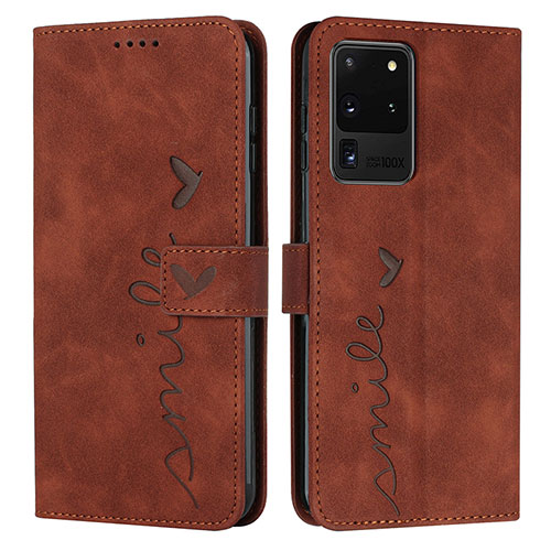 Leather Case Stands Flip Cover Holder Y03X for Samsung Galaxy S20 Ultra 5G Brown