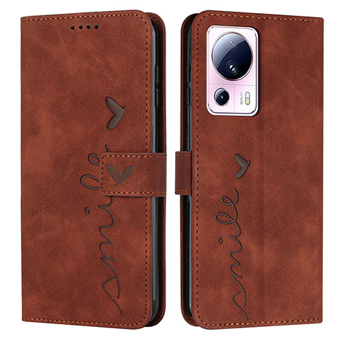 Leather Case Stands Flip Cover Holder Y03X for Xiaomi Mi 13 Lite 5G Brown