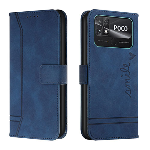 Leather Case Stands Flip Cover Holder Y03X for Xiaomi Poco C40 Blue