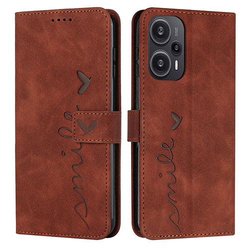Leather Case Stands Flip Cover Holder Y03X for Xiaomi Poco F5 5G Brown