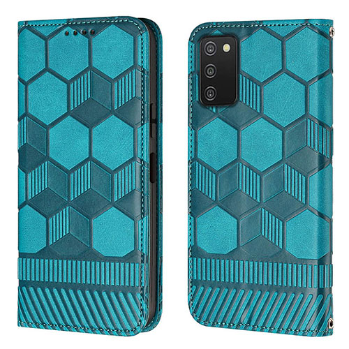 Leather Case Stands Flip Cover Holder Y04B for Samsung Galaxy A02s Cyan