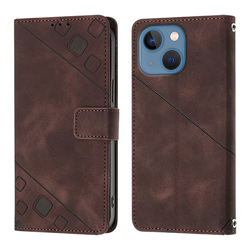 Leather Case Stands Flip Cover Holder Y05B for Apple iPhone 13 Brown