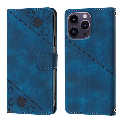 Leather Case Stands Flip Cover Holder Y05B for Apple iPhone 13 Pro Blue