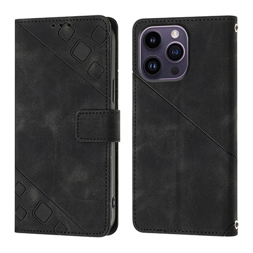 Leather Case Stands Flip Cover Holder Y05B for Apple iPhone 14 Pro Black