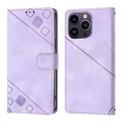 Leather Case Stands Flip Cover Holder Y05B for Apple iPhone 14 Pro Max Purple