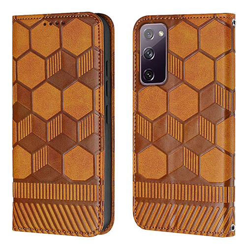 Leather Case Stands Flip Cover Holder Y05B for Samsung Galaxy S20 FE (2022) 5G Light Brown