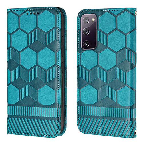 Leather Case Stands Flip Cover Holder Y05B for Samsung Galaxy S20 FE 5G Cyan