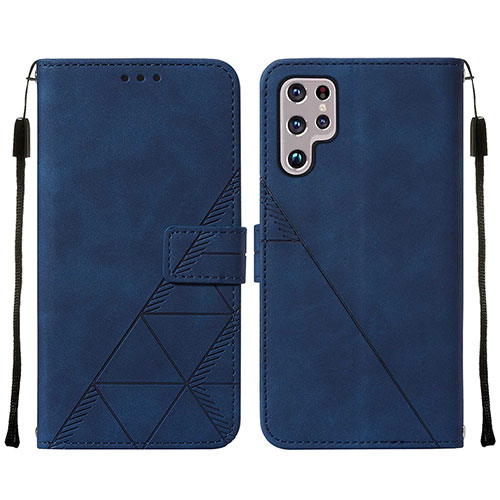 Leather Case Stands Flip Cover Holder Y07B for Samsung Galaxy S21 Ultra 5G Blue