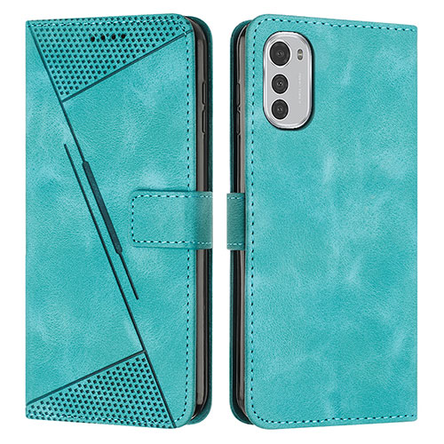 Leather Case Stands Flip Cover Holder Y07X for Motorola Moto E32s Green