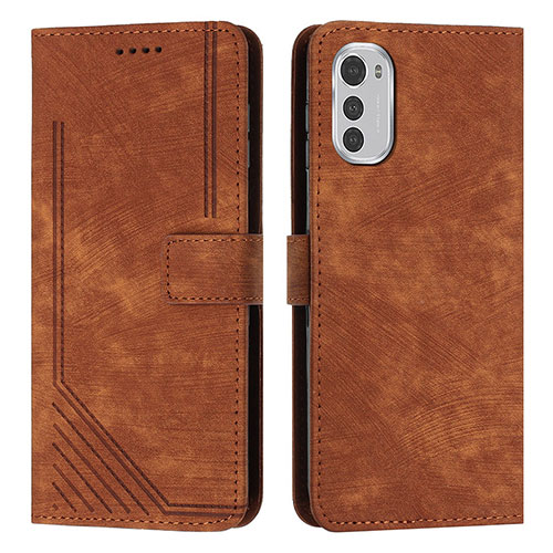 Leather Case Stands Flip Cover Holder Y08X for Motorola Moto E32 Brown