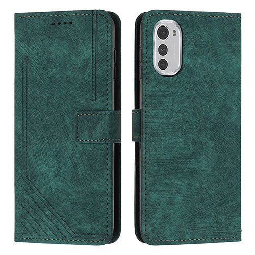 Leather Case Stands Flip Cover Holder Y08X for Motorola Moto E32s Green