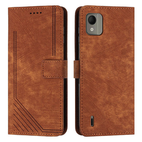 Leather Case Stands Flip Cover Holder Y08X for Nokia C110 Brown