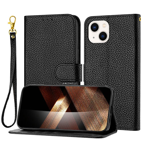 Leather Case Stands Flip Cover Holder Y09X for Apple iPhone 14 Plus Black
