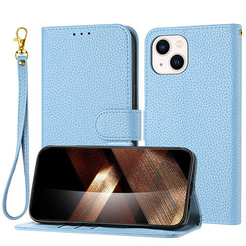 Leather Case Stands Flip Cover Holder Y09X for Apple iPhone 14 Plus Blue