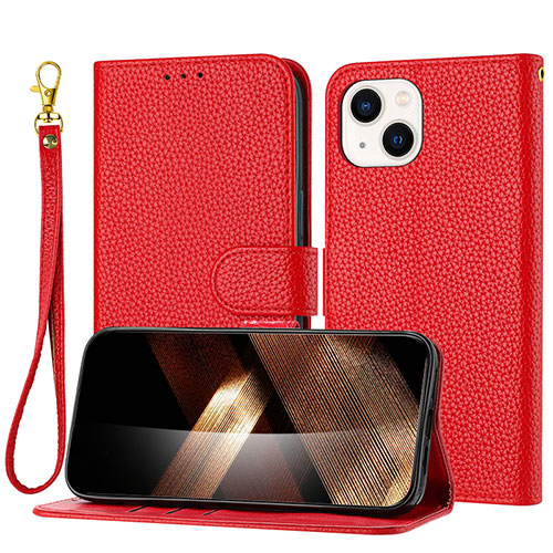 Leather Case Stands Flip Cover Holder Y09X for Apple iPhone 14 Red