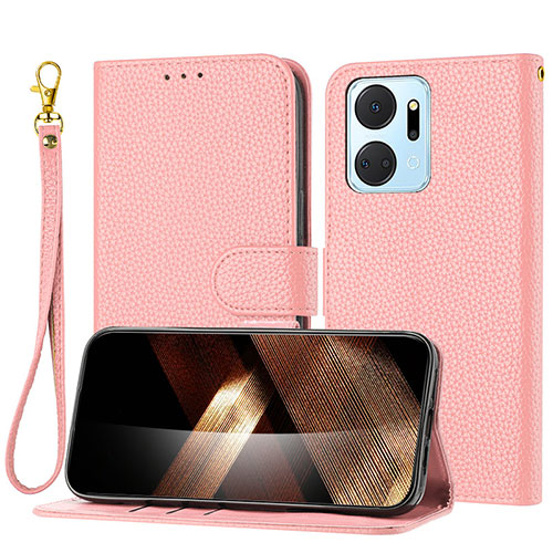 Leather Case Stands Flip Cover Holder Y09X for Huawei Honor X7a Rose Gold