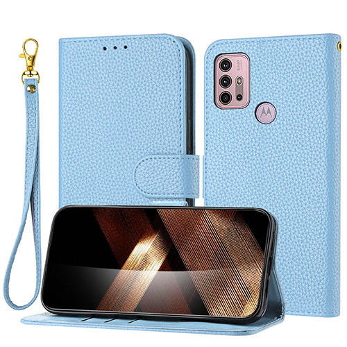 Leather Case Stands Flip Cover Holder Y09X for Motorola Moto G10 Power Blue