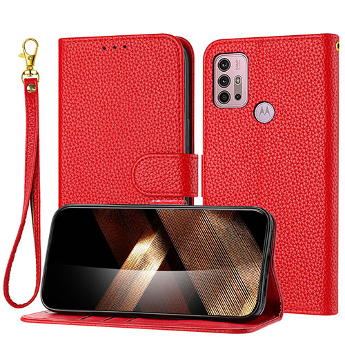Leather Case Stands Flip Cover Holder Y09X for Motorola Moto G10 Power Red