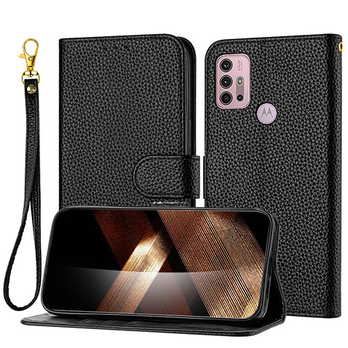 Leather Case Stands Flip Cover Holder Y09X for Motorola Moto G20 Black
