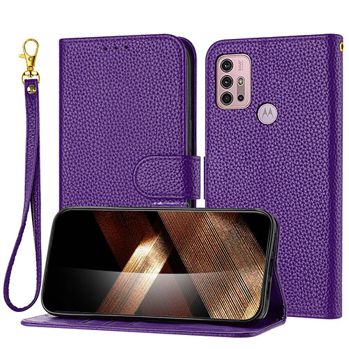 Leather Case Stands Flip Cover Holder Y09X for Motorola Moto G20 Purple