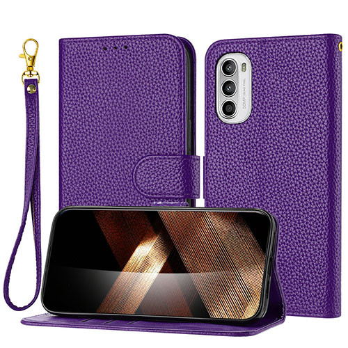 Leather Case Stands Flip Cover Holder Y09X for Motorola Moto G31 Purple