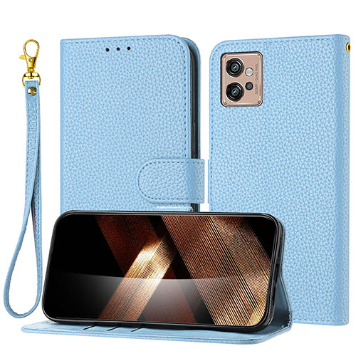 Leather Case Stands Flip Cover Holder Y09X for Motorola Moto G32 Blue