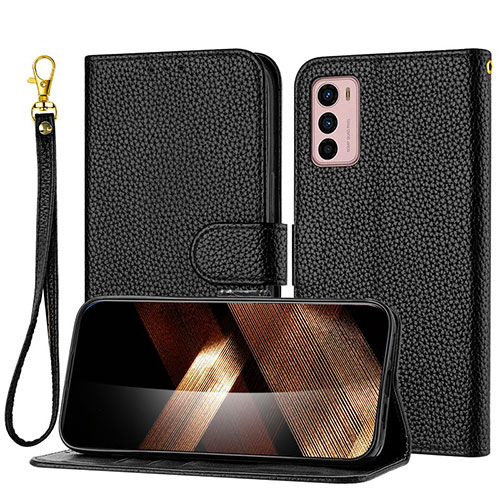 Leather Case Stands Flip Cover Holder Y09X for Motorola Moto G42 Black
