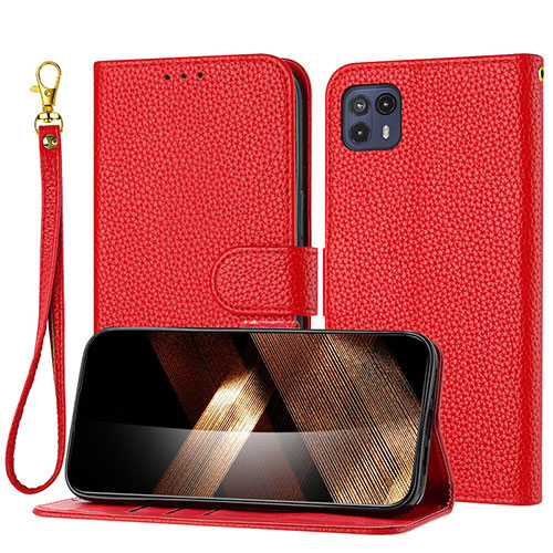 Leather Case Stands Flip Cover Holder Y09X for Motorola Moto G50 5G Red