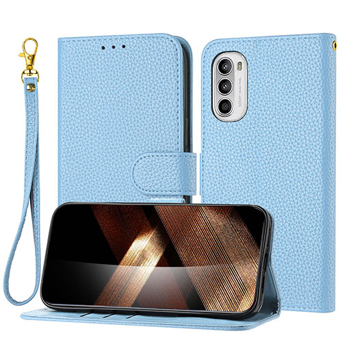 Leather Case Stands Flip Cover Holder Y09X for Motorola Moto G62 5G Blue