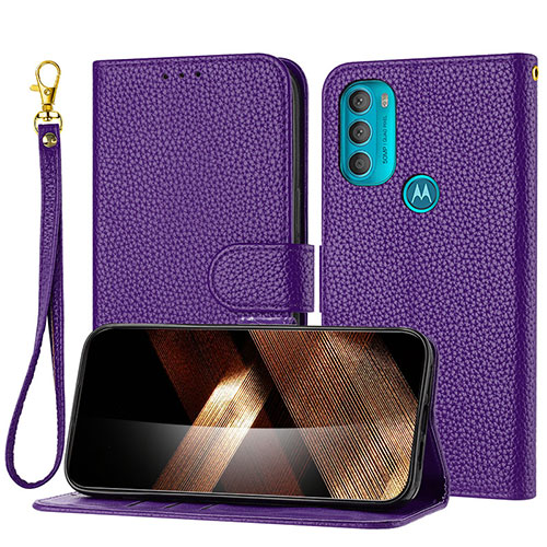 Leather Case Stands Flip Cover Holder Y09X for Motorola Moto G71 5G Purple