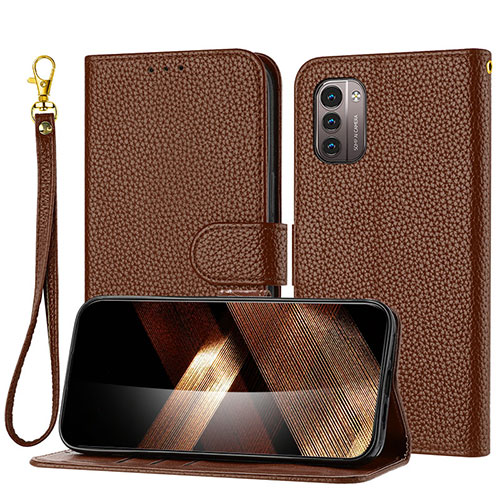 Leather Case Stands Flip Cover Holder Y09X for Nokia G11 Brown