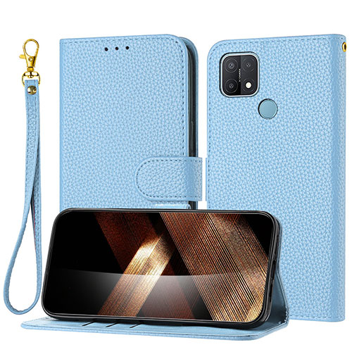 Leather Case Stands Flip Cover Holder Y09X for Oppo A15 Blue