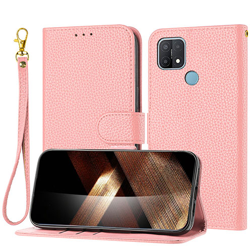 Leather Case Stands Flip Cover Holder Y09X for Oppo A15 Rose Gold